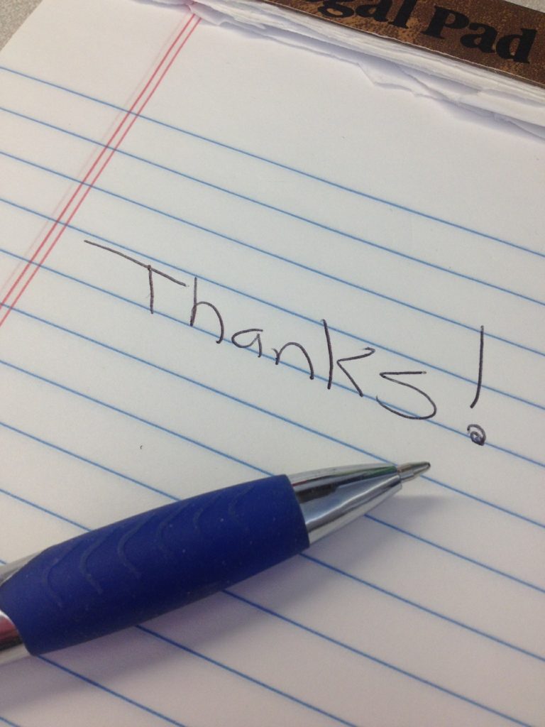 a note that says 'thanks'